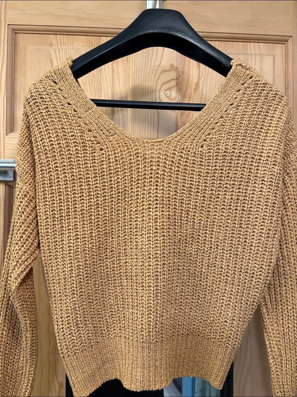 Boho Mustard Cropped Crochet Button up Cardigan Sz M - Picture 5 of 5